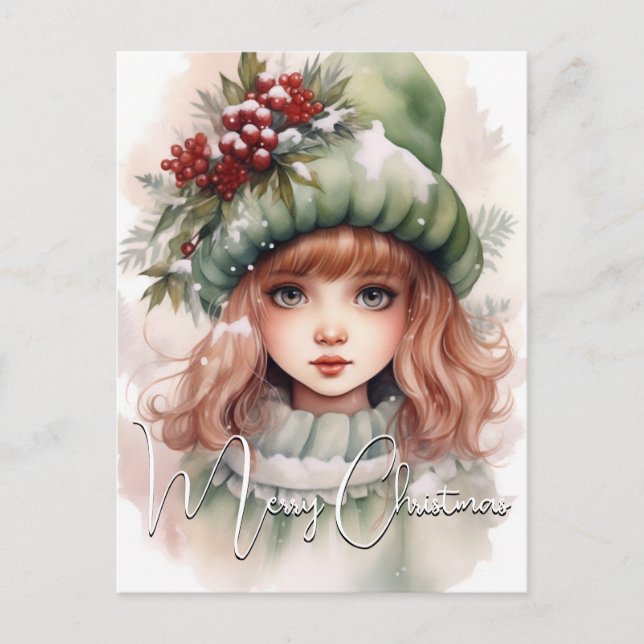 Cute Christmas Pixie Holiday Postcard (Front)