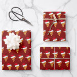 Cute Christmas Pizza Slices in Santa Hats Red Wrapping Paper Sheet<br><div class="desc">Funny pizza lover Christmas wrapping paper for an Italian restaurant. Cute pepperoni slices with a hilarious Santa Claus hat in a fun holiday food pattern.</div>