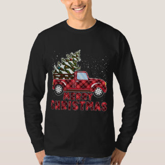 Cute Christmas Plaid Buffalo Red Truck With Christ T-Shirt