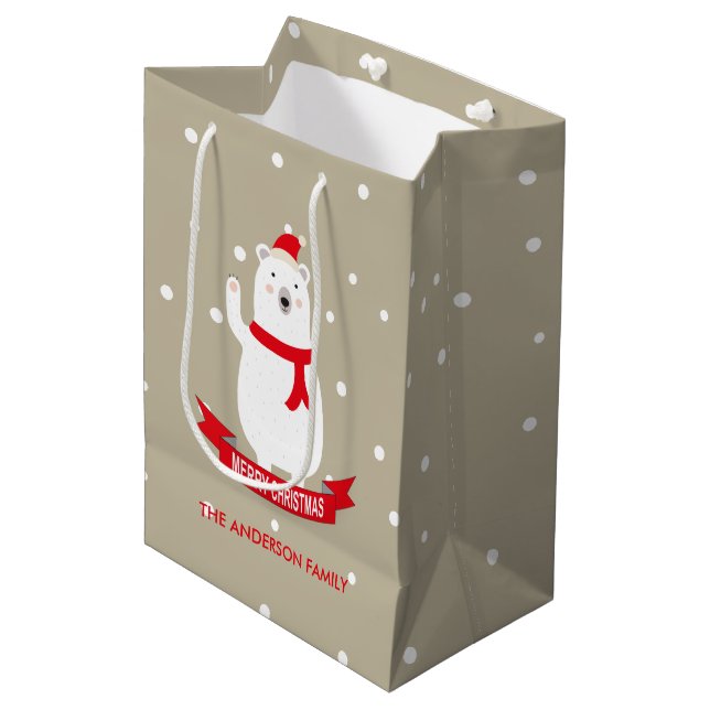 Cute Christmas Polar Bear Customisable Medium Gift Bag (Front Angled)