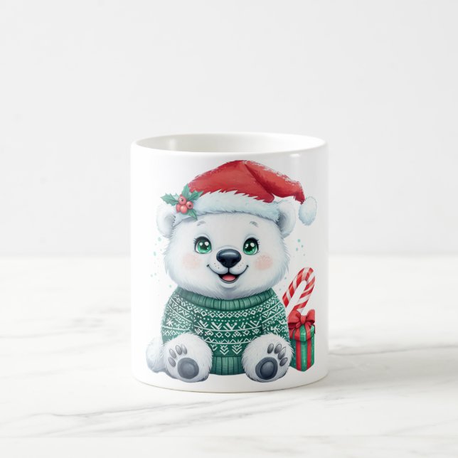 Cute Christmas Polar Bear in Festive Sweater Coffee Mug (Center)