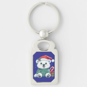 Cute Christmas Polar Bear in Festive Sweater Key Ring