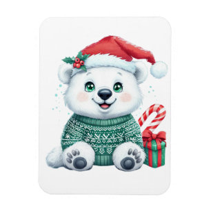 Cute Christmas Polar Bear in Festive Sweater Magnet