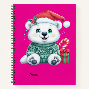 Cute Christmas Polar Bear in Festive Sweater Notebook