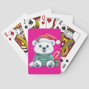 Cute Christmas Polar Bear in Festive Sweater Playing Cards