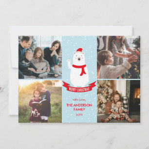 Cute Christmas Polar Bear Merry Christmas 4 Photo Holiday Card