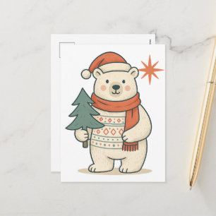Cute Christmas Polar Bear Postcard Scandinavian