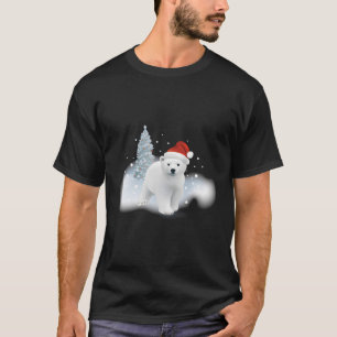 Cute Christmas Polar Bear Red Santa Hat Lighted Tr T-Shirt