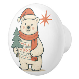 Cute Christmas Polar Bear Scandinavian Winter  Ceramic Knob