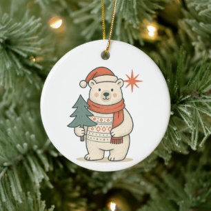 Cute Christmas Polar Bear Scandinavian Winter  Ceramic Tree Decoration