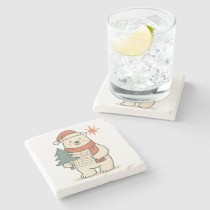 Cute Christmas Polar Bear Scandinavian Winter Stone Coaster