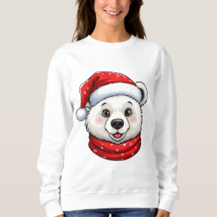 Cute Christmas Polar Bear With Santa Hat Sweatshirt