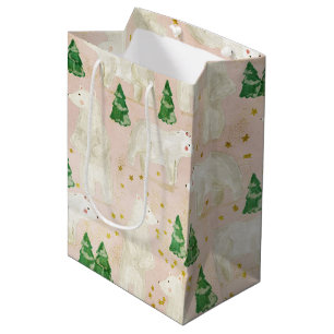 Cute Christmas Polar Bears in Evergreen Forest Medium Gift Bag