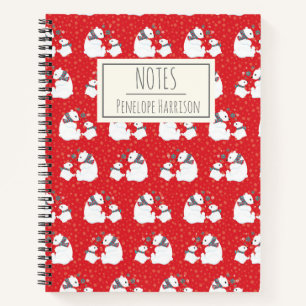 Cute Christmas Polar Bears Red Personalised Notebook
