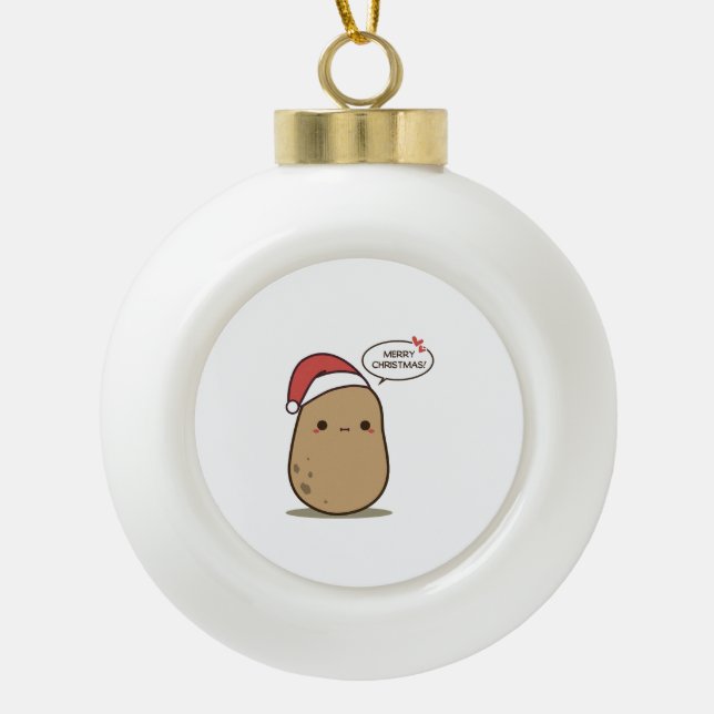 Cute Christmas Potato Ceramic Ball Christmas Ornament (Front)