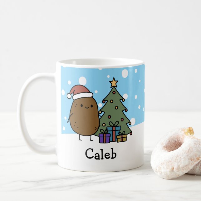 Cute Christmas Potato Personalised With Your Name Coffee Mug (With Donut)