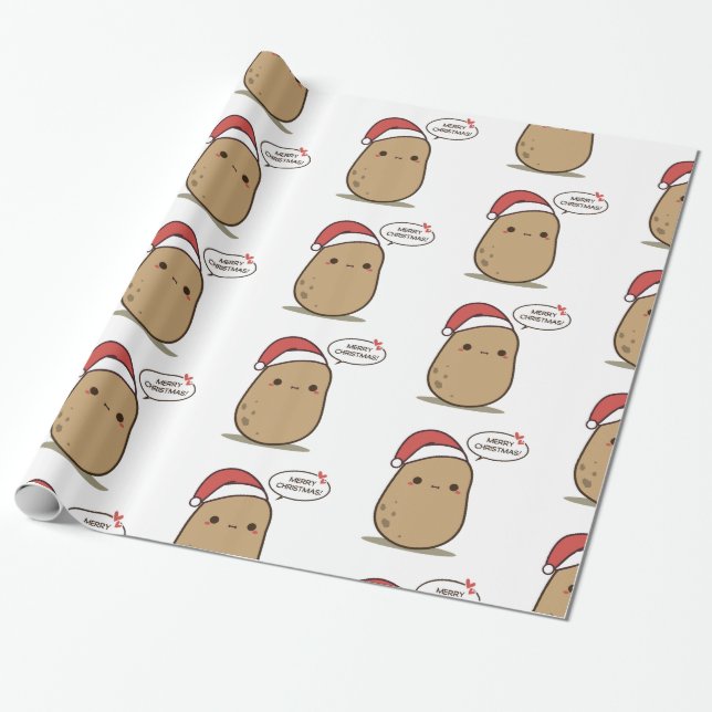 Cute Christmas Potato Wrapping Paper (Unrolled)