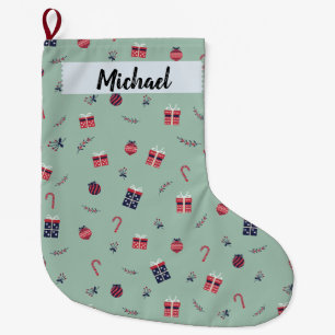 Cute Christmas Presents Ornaments Pattern Large Christmas Stocking
