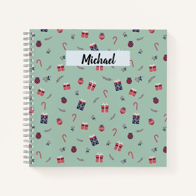 Cute Christmas Presents Ornaments Pattern Notebook (Front)