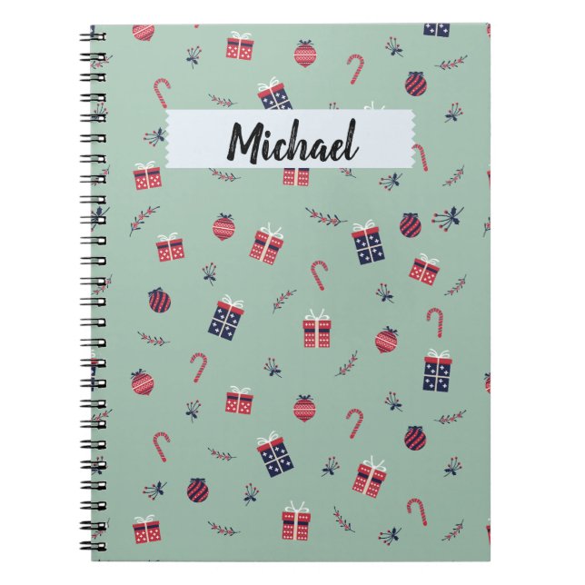 Cute Christmas Presents Ornaments Pattern Notebook (Front)