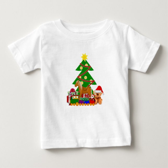 Cute Christmas Presents Under the Tree Holiday Baby T-Shirt (Front)