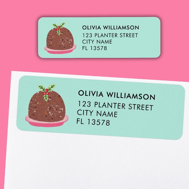 Cute Christmas Pudding Festive (Cute 'My Little Pudding' Christmas address label)
