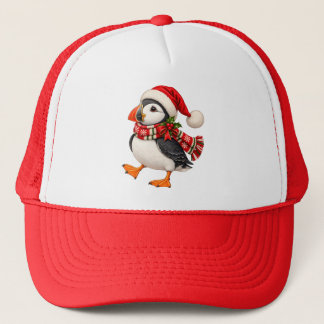 Cute Christmas Puffin Santa Festive Holiday Bird Trucker Hat