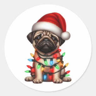 Cute Christmas Pug Classic Round Sticker