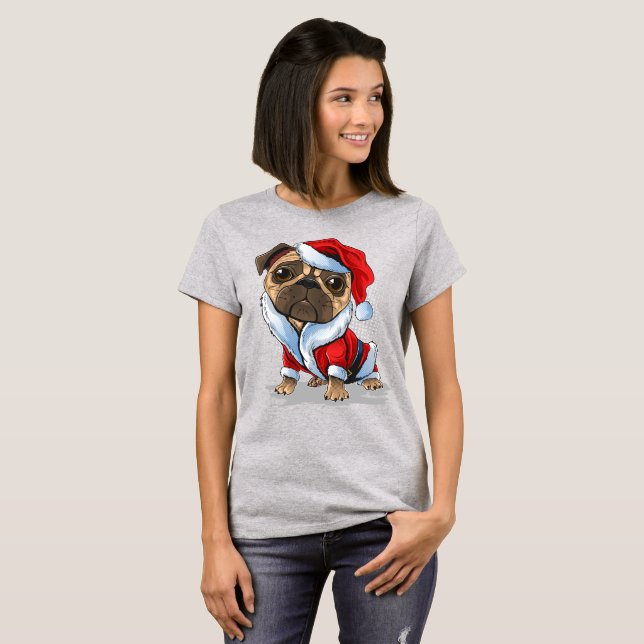 Cute Christmas Pug Santa Suit T-Shirt (Front Full)