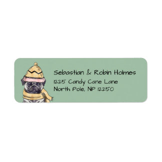 Cute Christmas Pug with Winter Hat & Scarf Green
