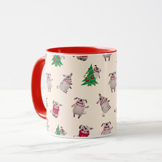 Cute Christmas Pugs Mug (Front Left)