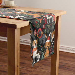 Cute Christmas Puppies Seamless Pattern Short Table Runner