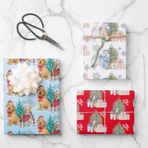 Cute Christmas puppies with gifts Wrapping Paper Sheet
