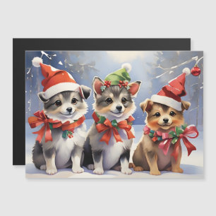 Cute Christmas Puppies with Santa Hats 