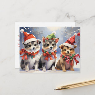 Cute Christmas Puppies with Santa Hats Postcard
