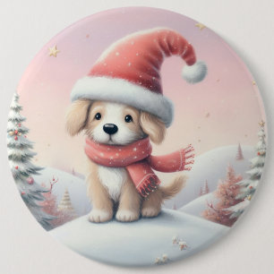 Cute Christmas puppy in santa hat 6 Cm Round Badge