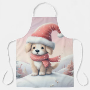 Cute Christmas puppy in santa hat Apron