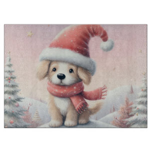 Cute Christmas puppy in santa hat Cutting Board