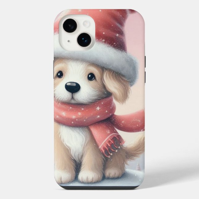 Cute Christmas puppy in santa hat iPhone Case (Back)