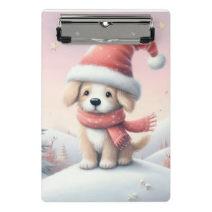Cute Christmas puppy in santa hat Mini Clipboard