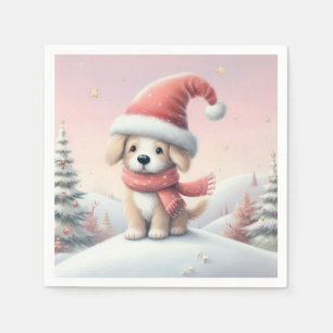 Cute Christmas puppy in santa hat Napkin