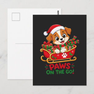 Cute Christmas Puppy in Sleigh Postcard