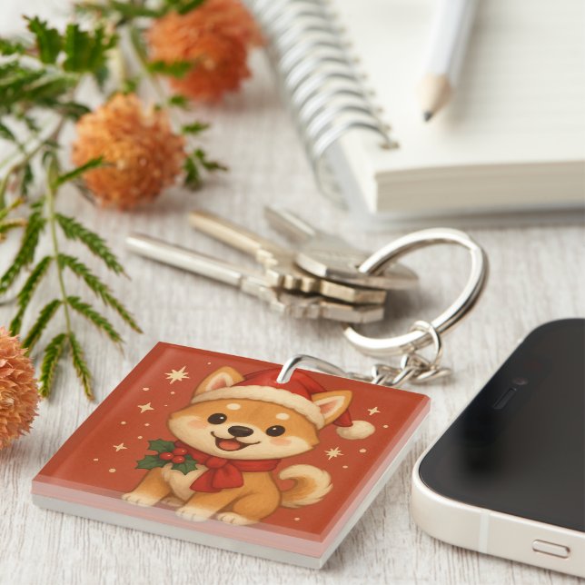 Cute Christmas puppy Key Ring (Front Right)