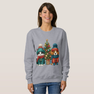 Cute Christmas puppy & kitten Sweatshirt
