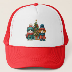 Cute Christmas puppy & kitten Trucker Hat
