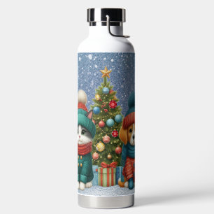 Cute Christmas puppy & kitten Water Bottle