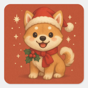Cute Christmas Puppy Square Sticker