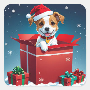 Cute Christmas Puppy Square Sticker