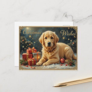 Cute Christmas Puppy with Gifts Warm Holiday  Postcard