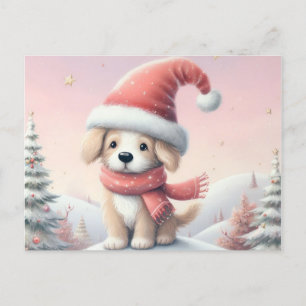 Cute Christmas puppy with Santa hat Postcard